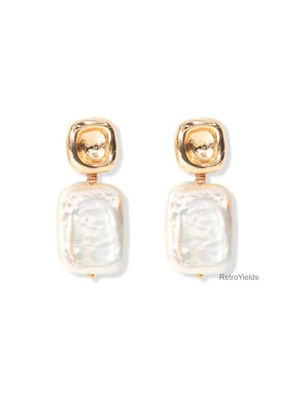 Baroque Pearl Drop Earrings 18K Gold Plated Dangle for Women